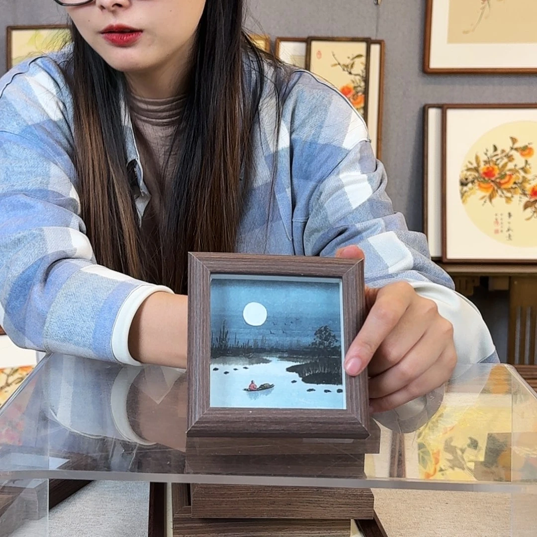 版画纯手绘，纯手写带框尺寸：12×12厘米