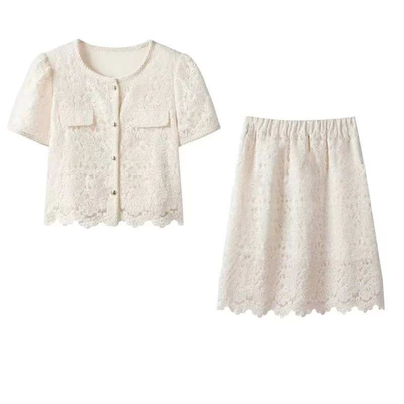 1001女装流苏名媛风甜美圆领短袖显瘦上衣短裙套装