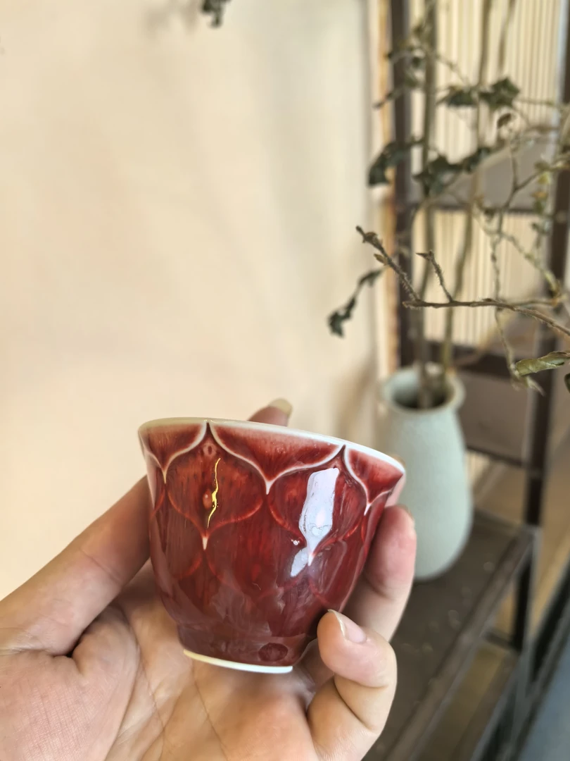 原矿郎窑红色釉全手工主人杯龙泉窑青瓷工艺茶具