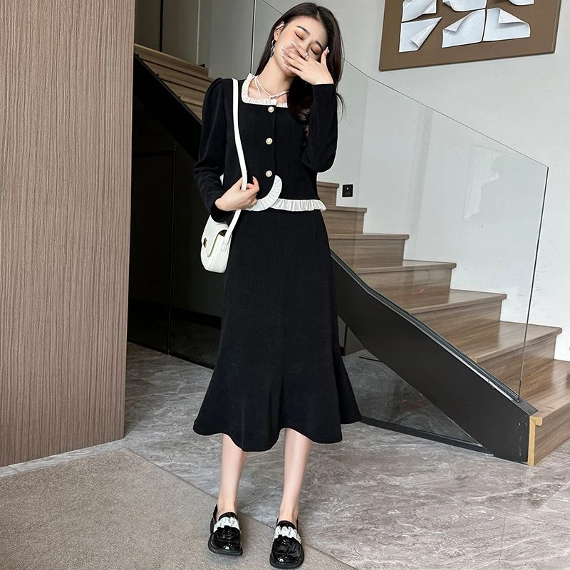 小香风女春装新款法式复古赫本风黑色气质显瘦小个子