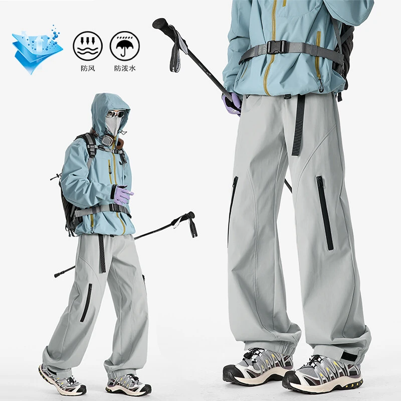 户外登山冲锋裤子男春季潮牌带腰带设计感防水防风美式机能工装裤