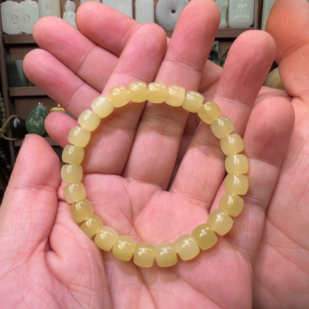 和田玉未镶嵌手串新疆若羌冰油底鸡油黄8mm直切手串货中