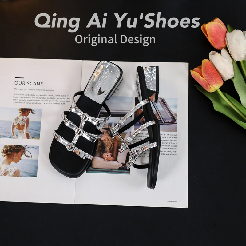 平底法式小凉拖海边沙滩拖鞋女鞋子时尚外穿2025新款夏季银色凉鞋