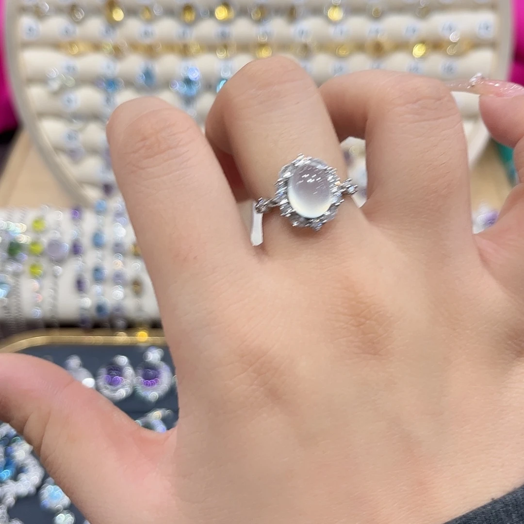 蛇纹石玉银S925镶嵌戒指