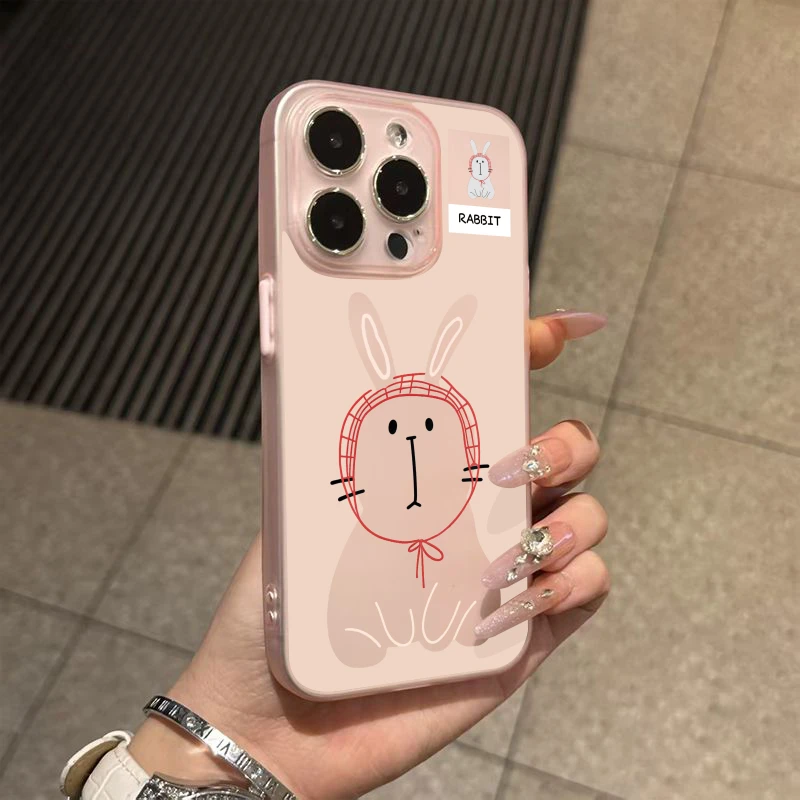 红线帽兔半透磨砂适用苹果16Promax手机壳iPhone15卡通14防摔13