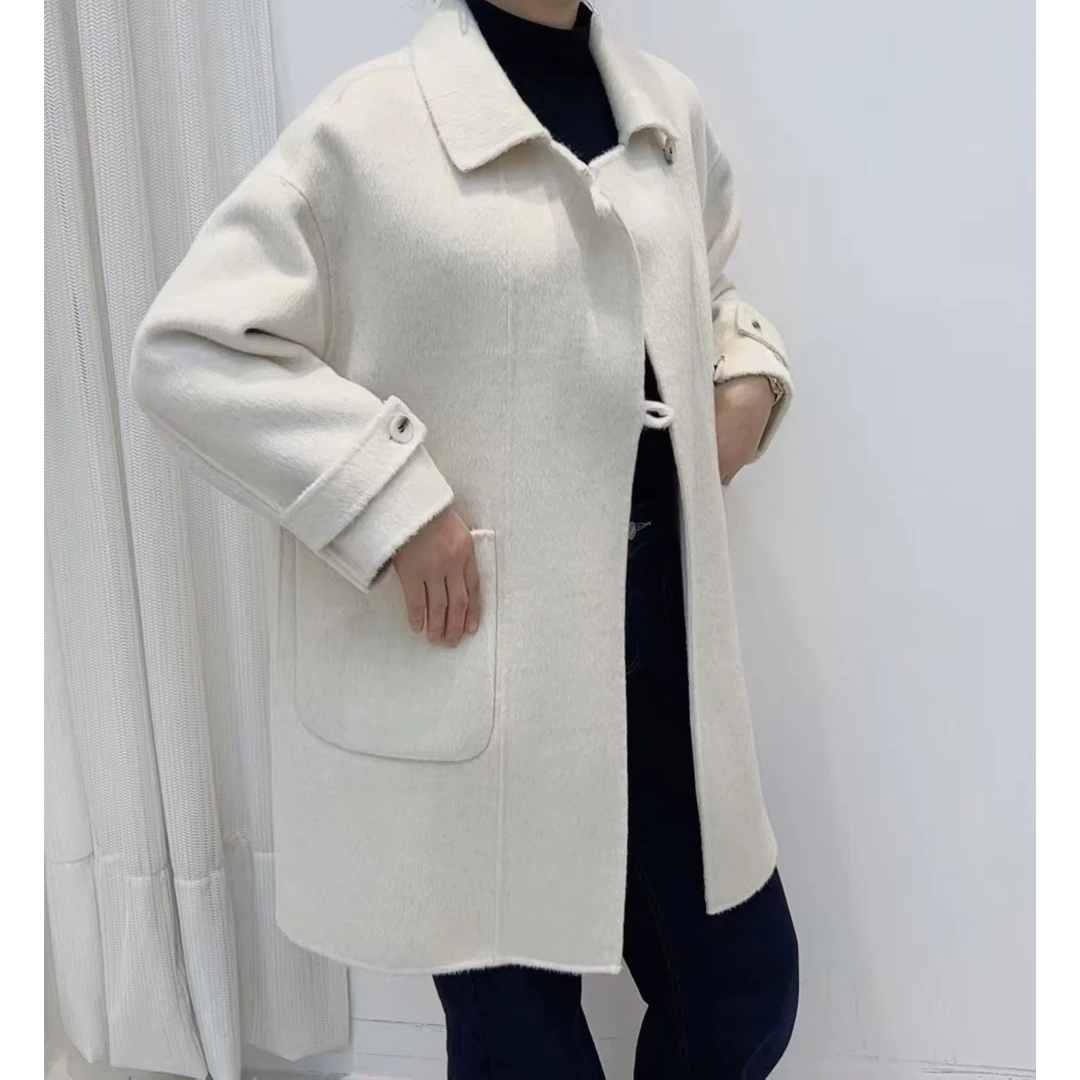 女秋冬款双面羊毛中长款外套2025款高级韩版呢大衣高级简约59301A