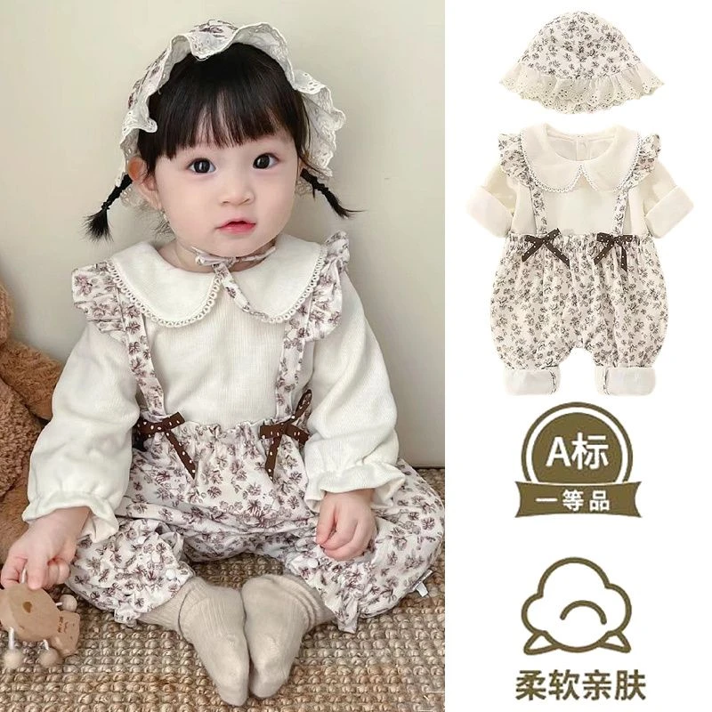 新生婴儿衣服秋季连体衣女宝宝带帽秋装公主哈衣春秋双层外出套装