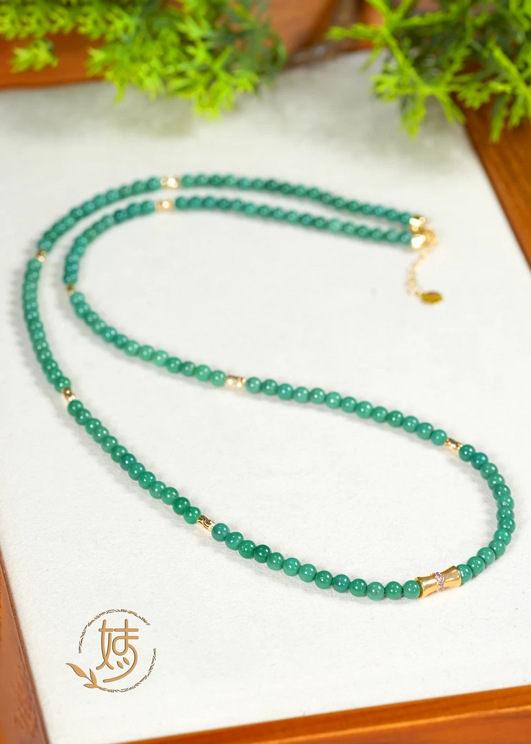 【婧婧精选】 藏品 · 18k金原矿地狱色DIY 战神绿松小米珠项链 3mm+