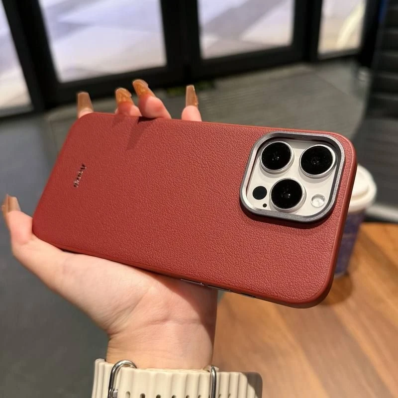 荔枝皮纹适用iPhone16手机壳安哥拉红苹果15proamx带镜头圈保护