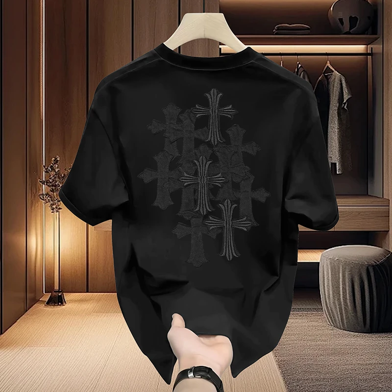 【高总专用-十字贴布】T1963夏牌新品刺绣潮流宽松休闲百搭T恤