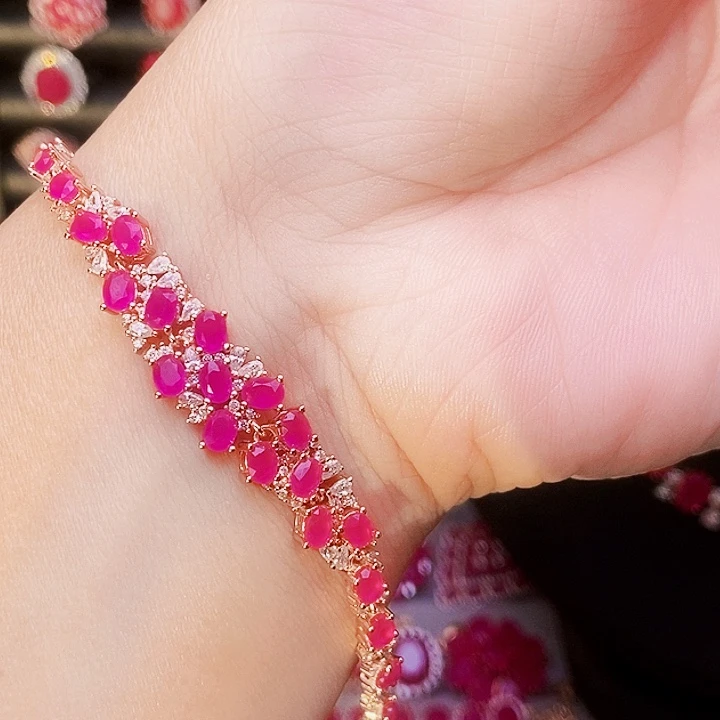 红宝石银S925镶嵌手链