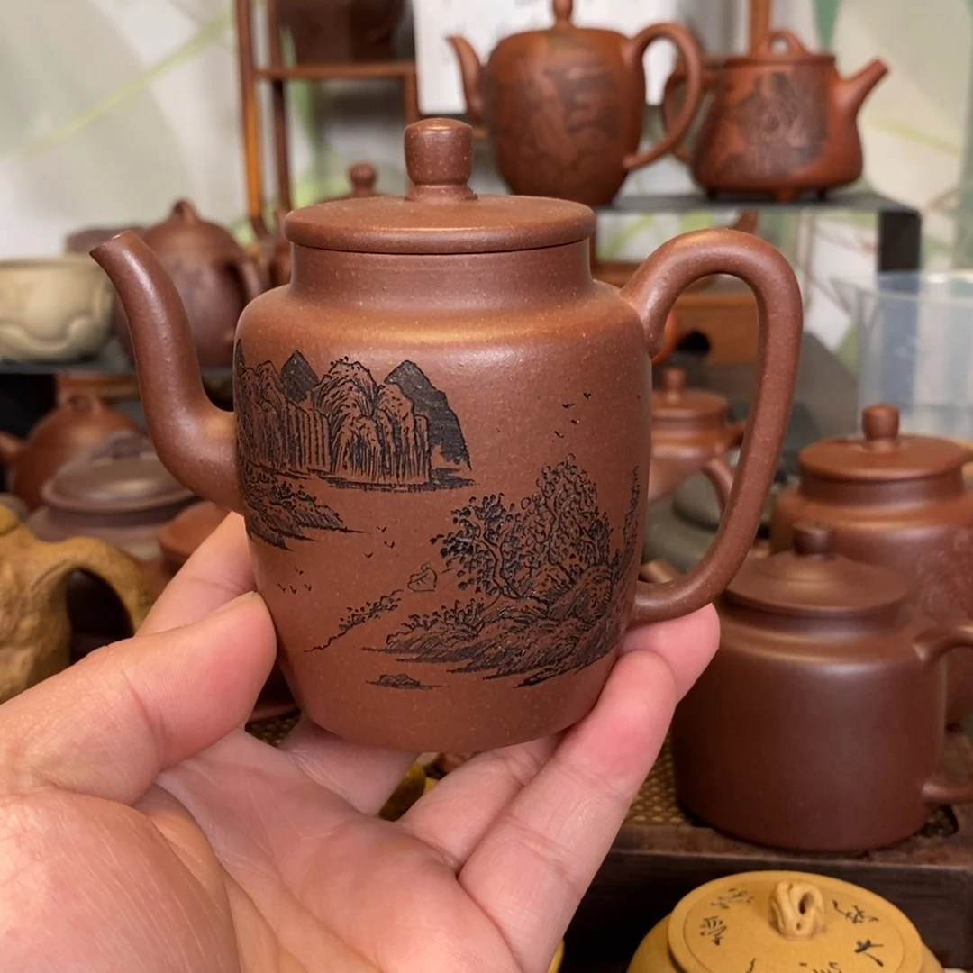 紫砂茶壶精工半手山水宫灯