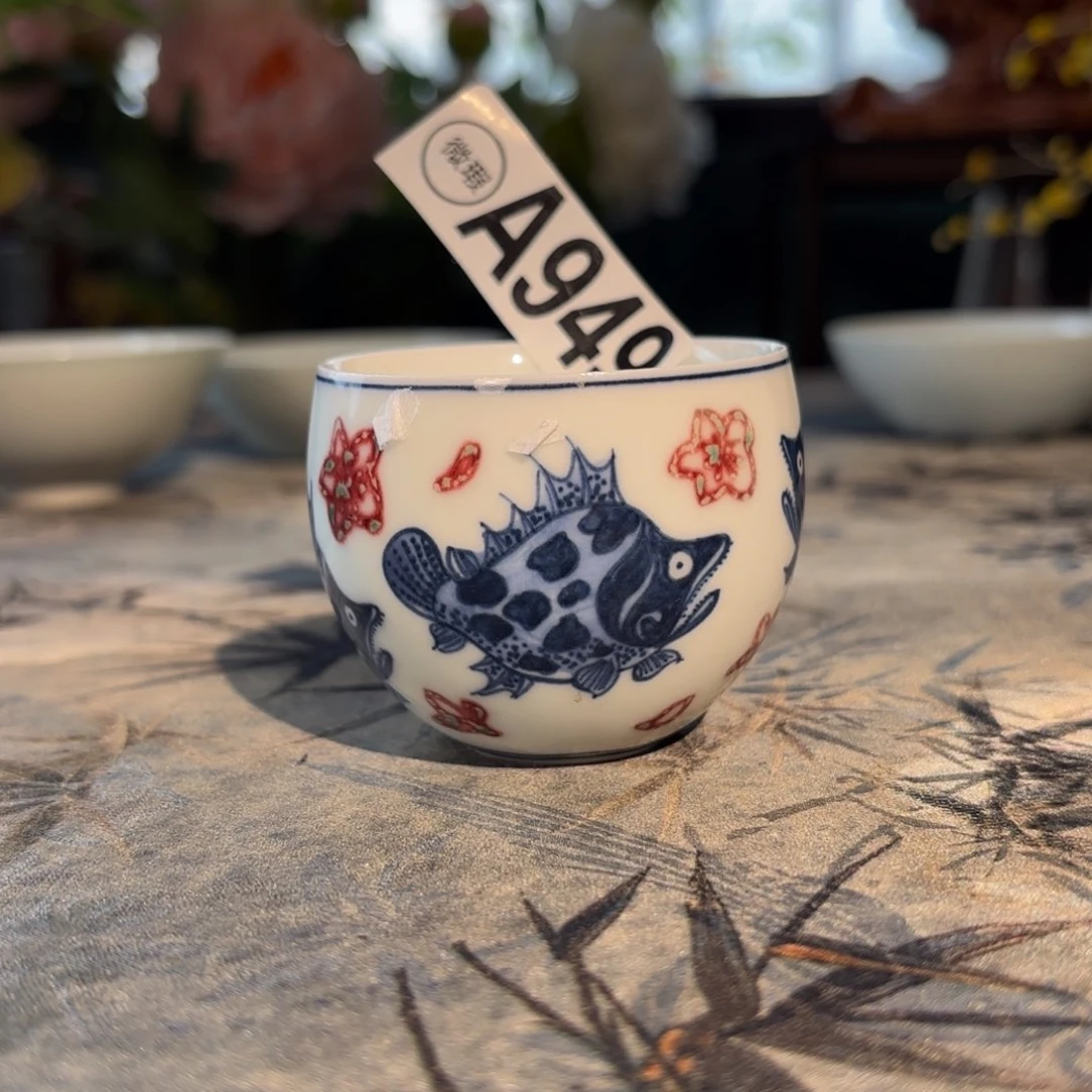 瓷孤品福利青花手绘蛋杯