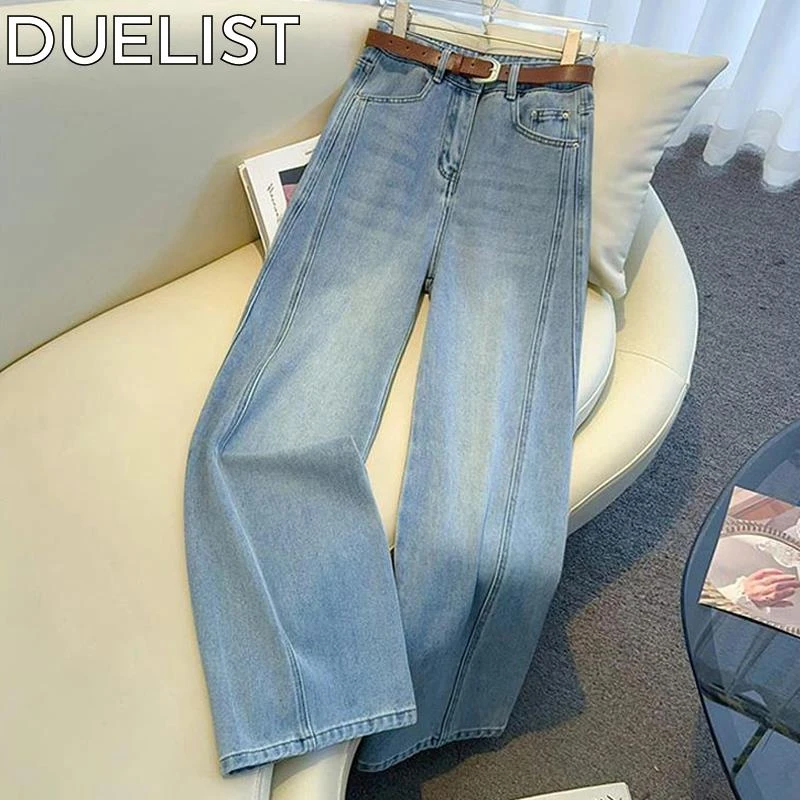 DUELIST浅蓝色阔腿牛仔裤窄版夏高个复古垂感高腰显瘦弯刀直筒裤