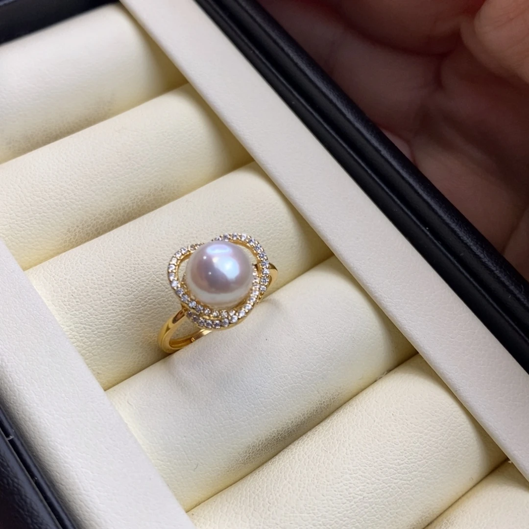 手***7银S925镀金镶嵌淡水珍珠戒指