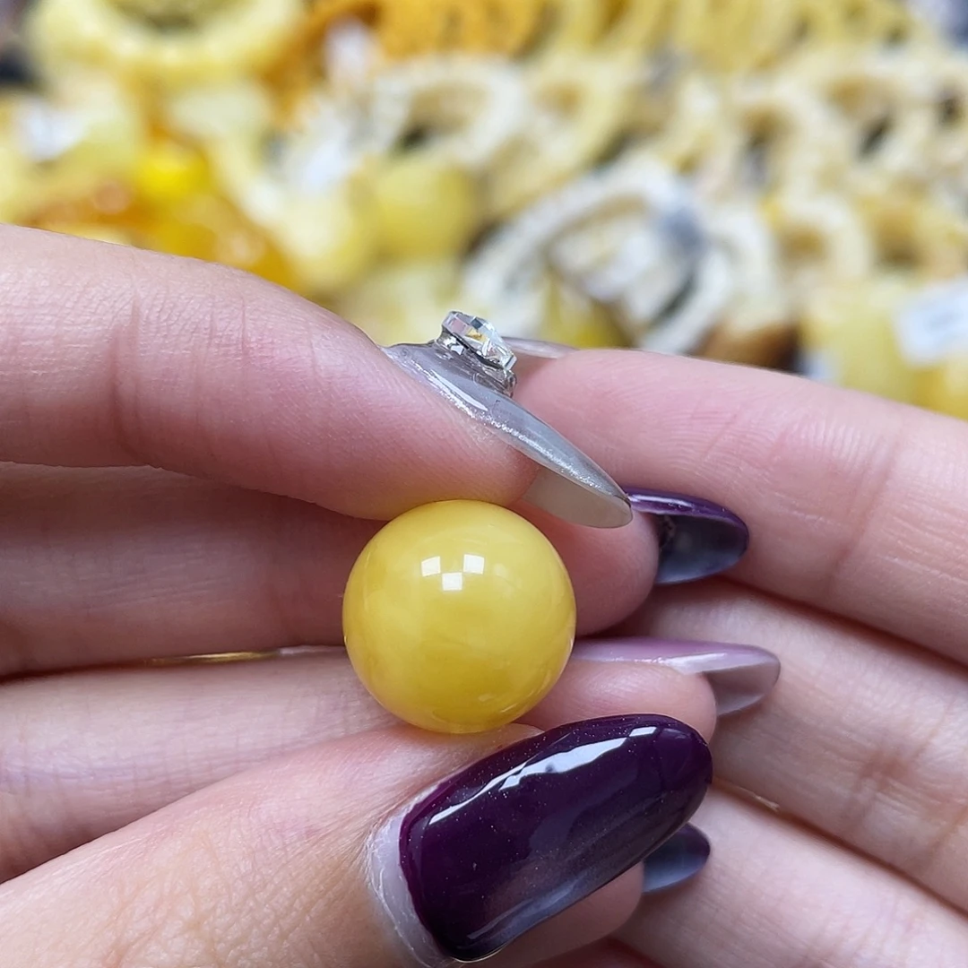 琥珀未镶嵌裸石13.8mm胶皮料圆珠