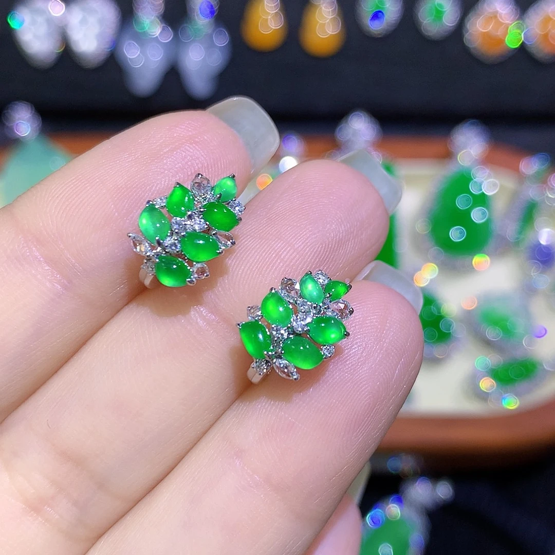 翡翠18K金镶嵌耳饰高冰随行设计款耳包