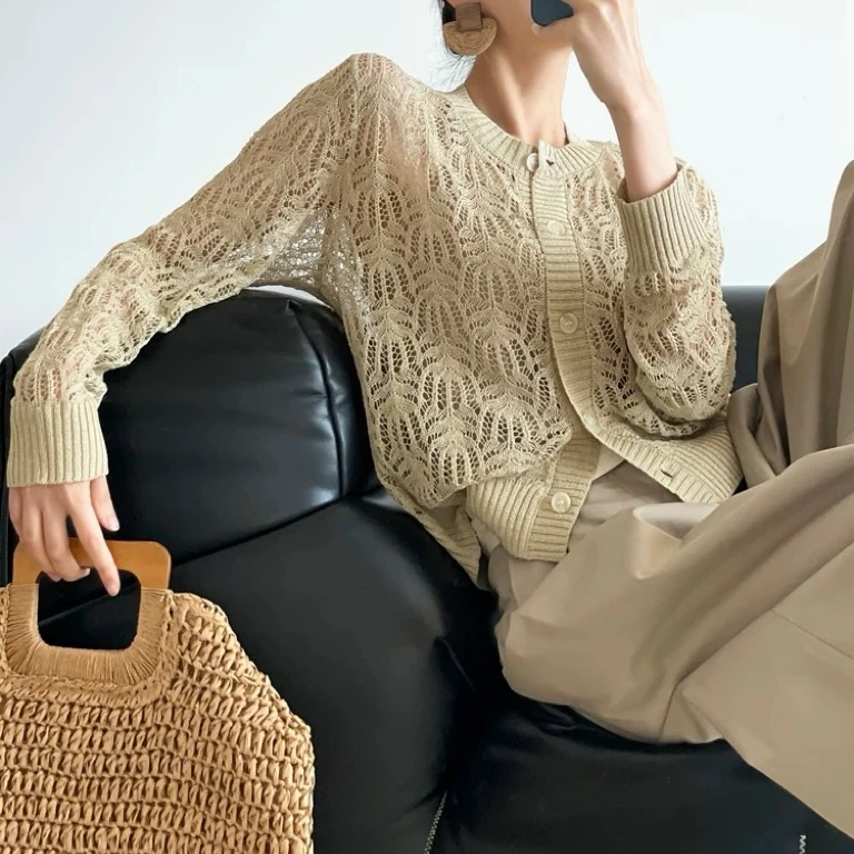 【美久仟】法式镂空！桑蚕丝和纸纱镂空罩衫女春夏