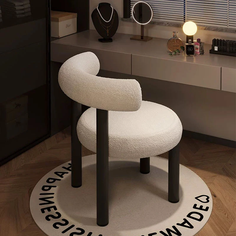 网红梳妆台化妆椅卧室凳子女生小胖椅设计师羊羔绒胖胖奶油风餐椅