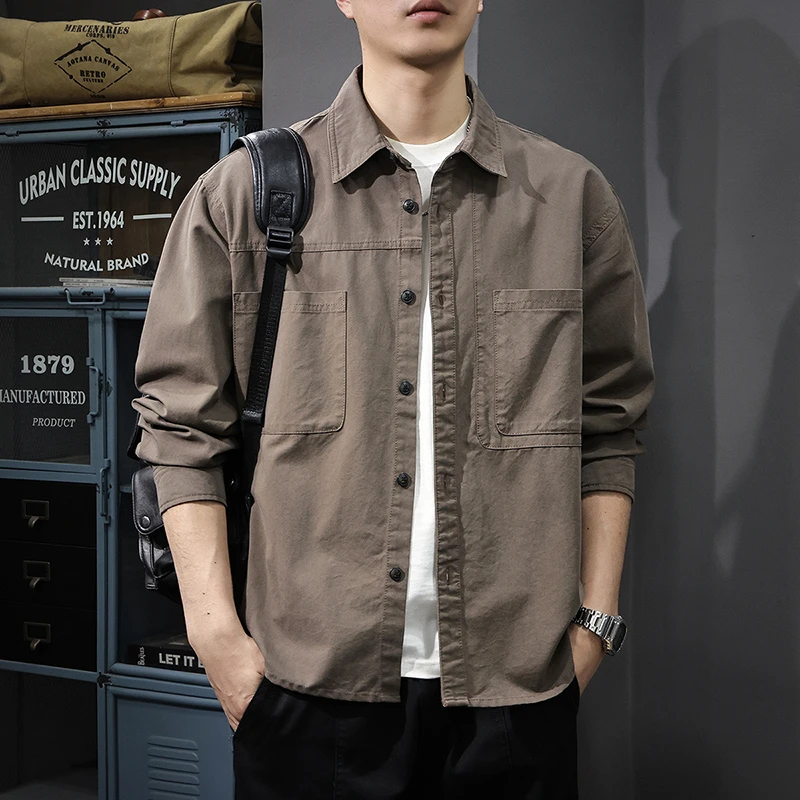 MR.MUDI/穆迪先生春季新款工装长袖衬衫男美式复古外套休闲衬衣潮