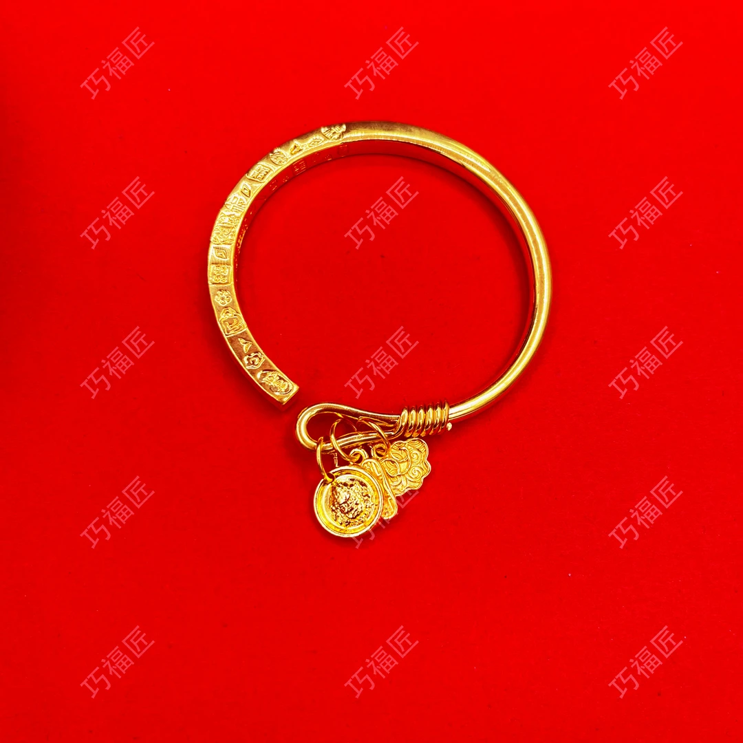 足银手镯 吉言吊牌手镯开口工艺 实心百搭款2024秋冬上新