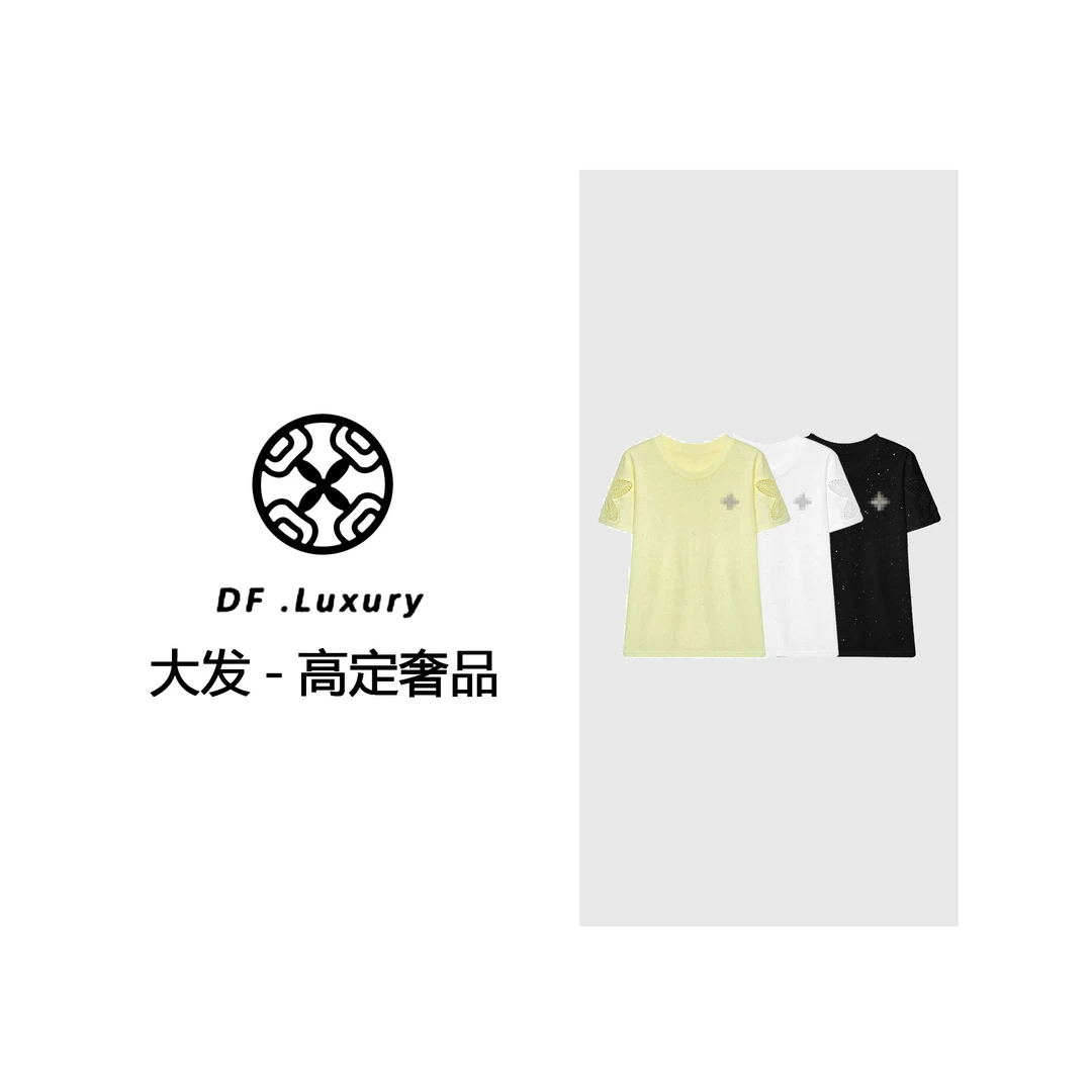 【大发奢品】68006#蕾丝拼接烫钻T恤衫2025夏百搭潮流上衣