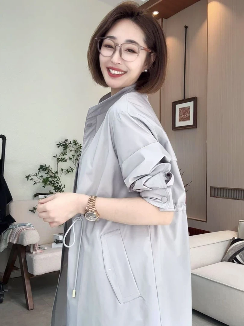 FIGO LOVE 春夏薄款百搭小立领通勤休闲中长款风衣862093
