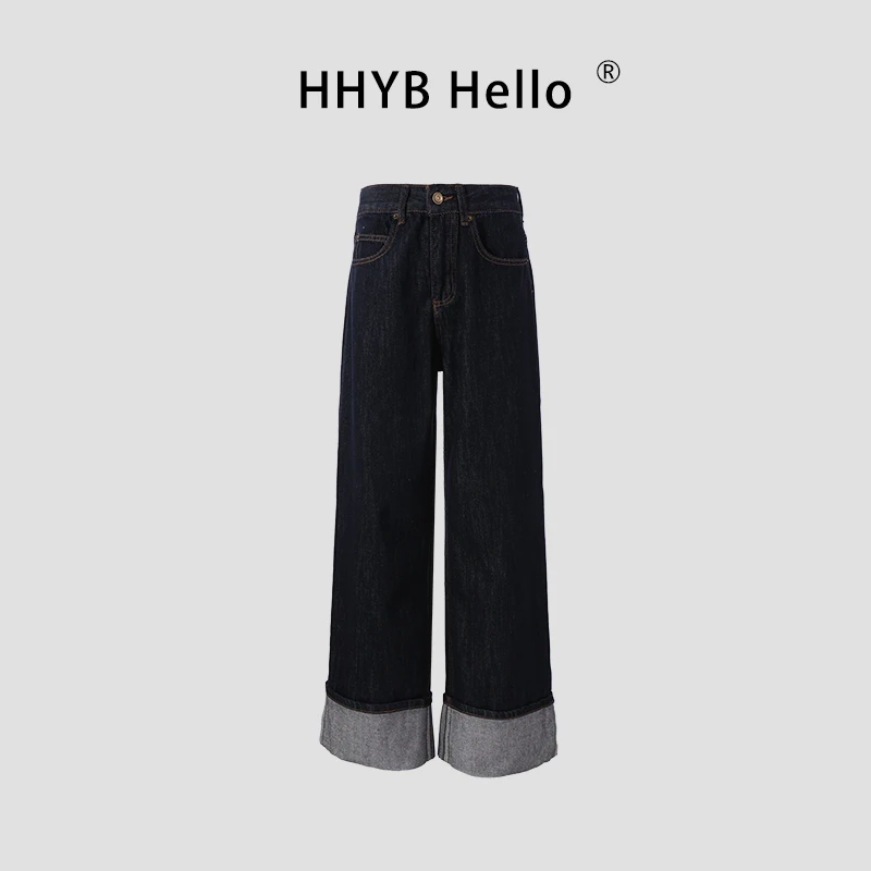HHYB Hello2025夏季新款原色休闲百搭直筒阔腿牛仔裤女Q254231