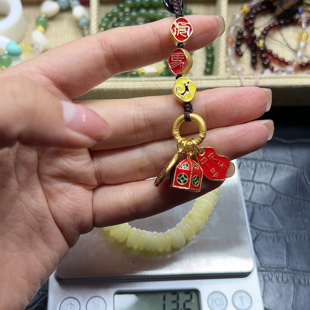 银S925镶嵌手链烟晶手机挂W685