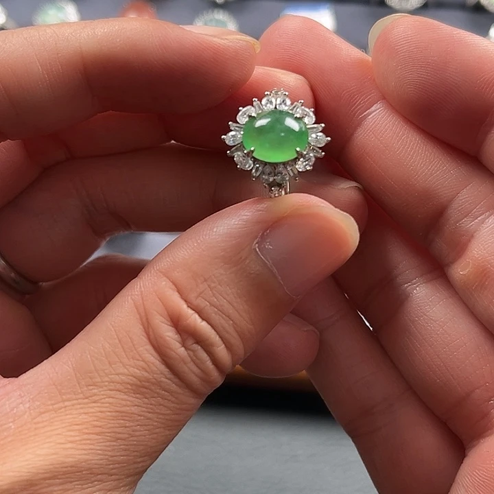 翡翠银S925镶嵌戒指缅甸A货翡翠