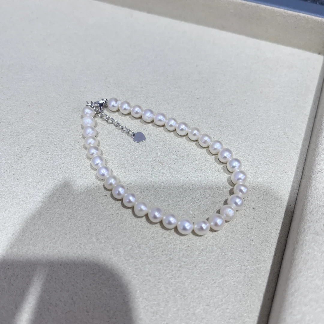 YUNJING/云境【龙总】5-6mm天然淡水无核小米珍珠手链银尾链RY8021