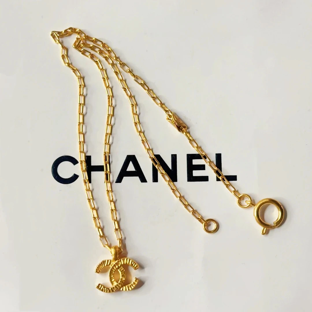 95新 Chanel/香奈儿 Chanel vintage香奈儿中古竹节拉丝双c锁骨链