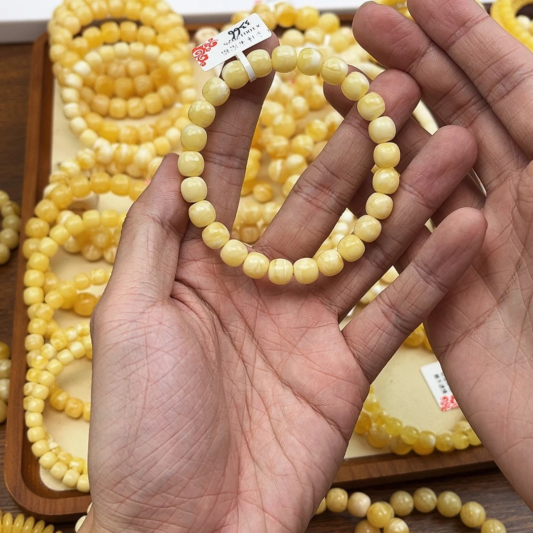 蜜蜡未镶嵌手串奶白花8.5mm*8mm