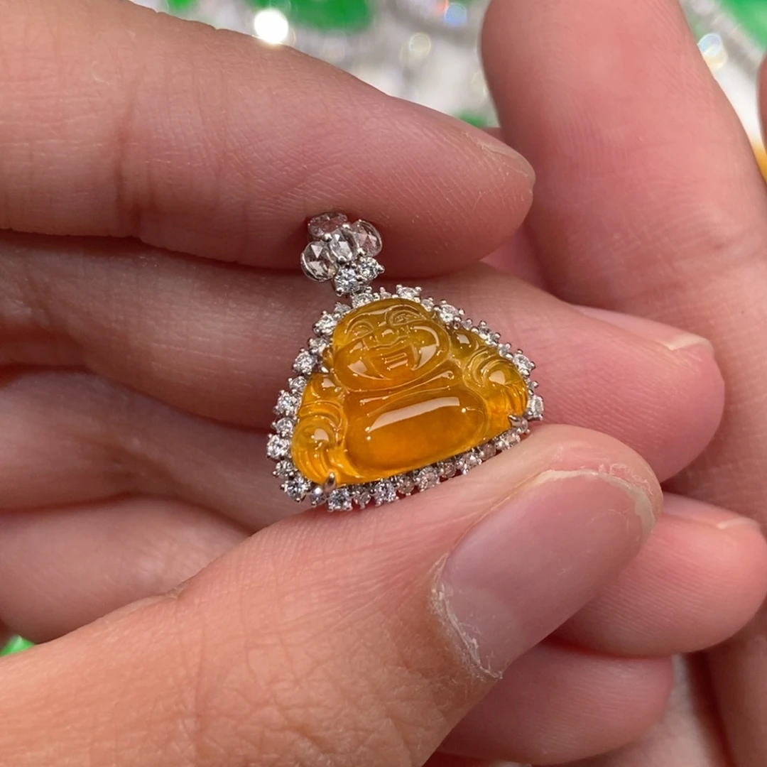 翡翠18K金镶嵌颈饰天然缅甸A货翡翠