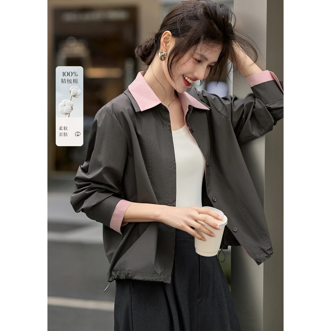XWI/欣未假两件衬衫女式外套2025秋季艺术家知性通勤拼接外套5539