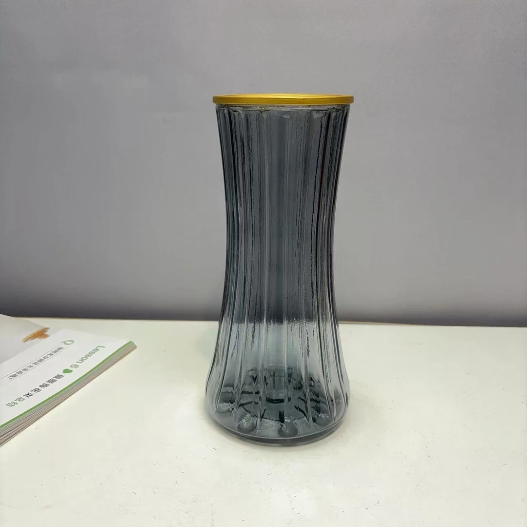 轻奢描金玻璃花瓶插花高档大号仿真花花瓶时尚简约