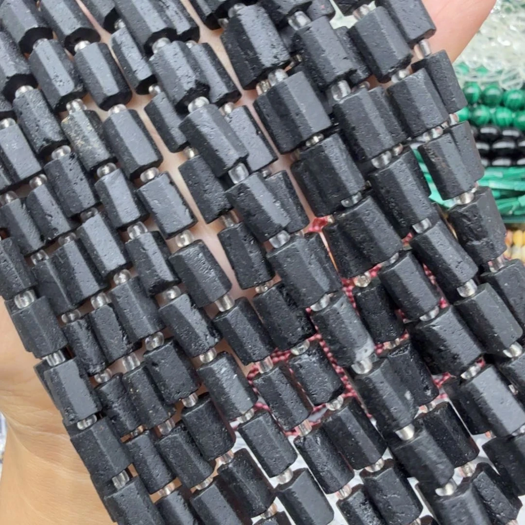 水晶珠宝半成品未镶嵌卡8×12黑碧柱形一条