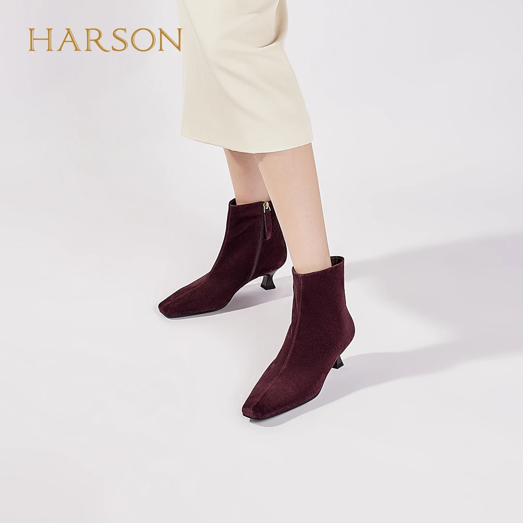 Harson/哈森25秋冬新款时尚百搭气质短靴简约真皮靴子HWA250173