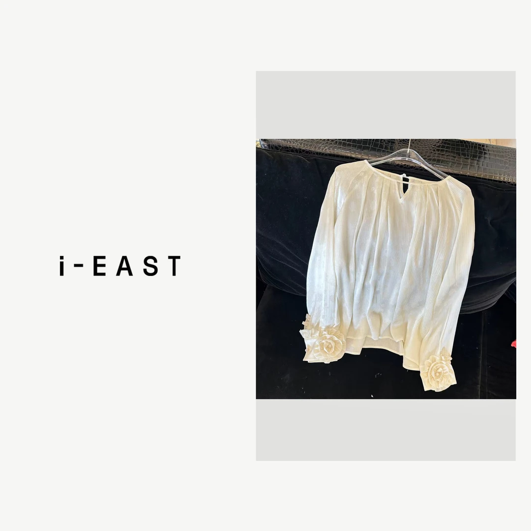 i-EAST 布蕾甜心~袖口立体玫瑰花衬衫上衣-4C H24C125