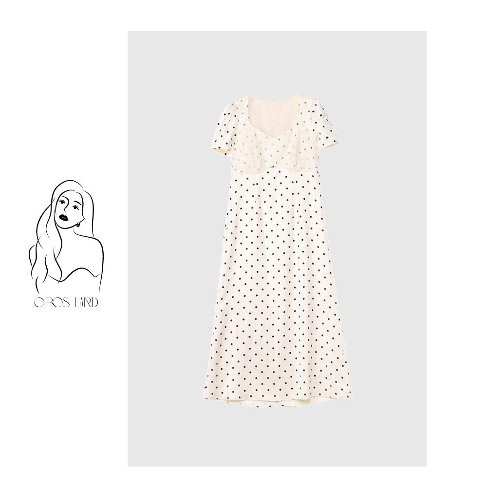 多肉宝贝双面缎拼接蕾丝气质显瘦连衣裙女微胖mm穿2507B25209