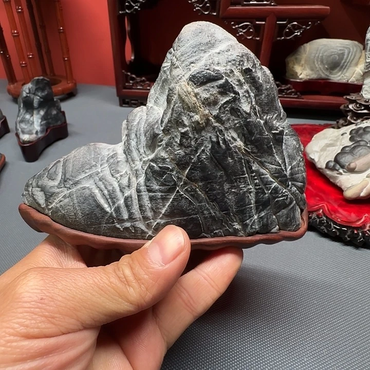 灵璧石纹石小山子摆件