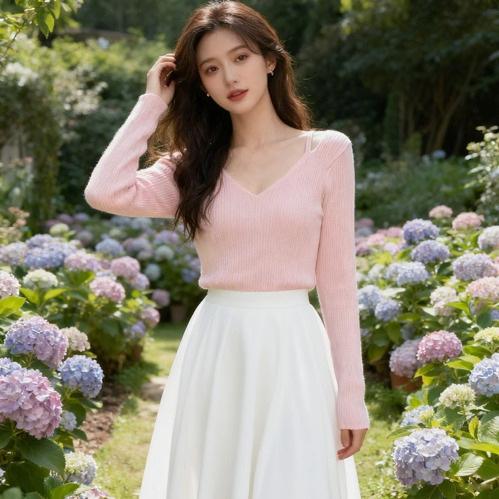 【ASKYO】智秀款针织露背款上衣秀智粉色针织衫