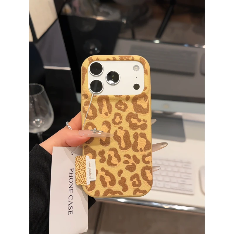 豹纹黄适用苹果17pro手机壳16p皮纹tpu华为p80荣耀防摔oppo小米17