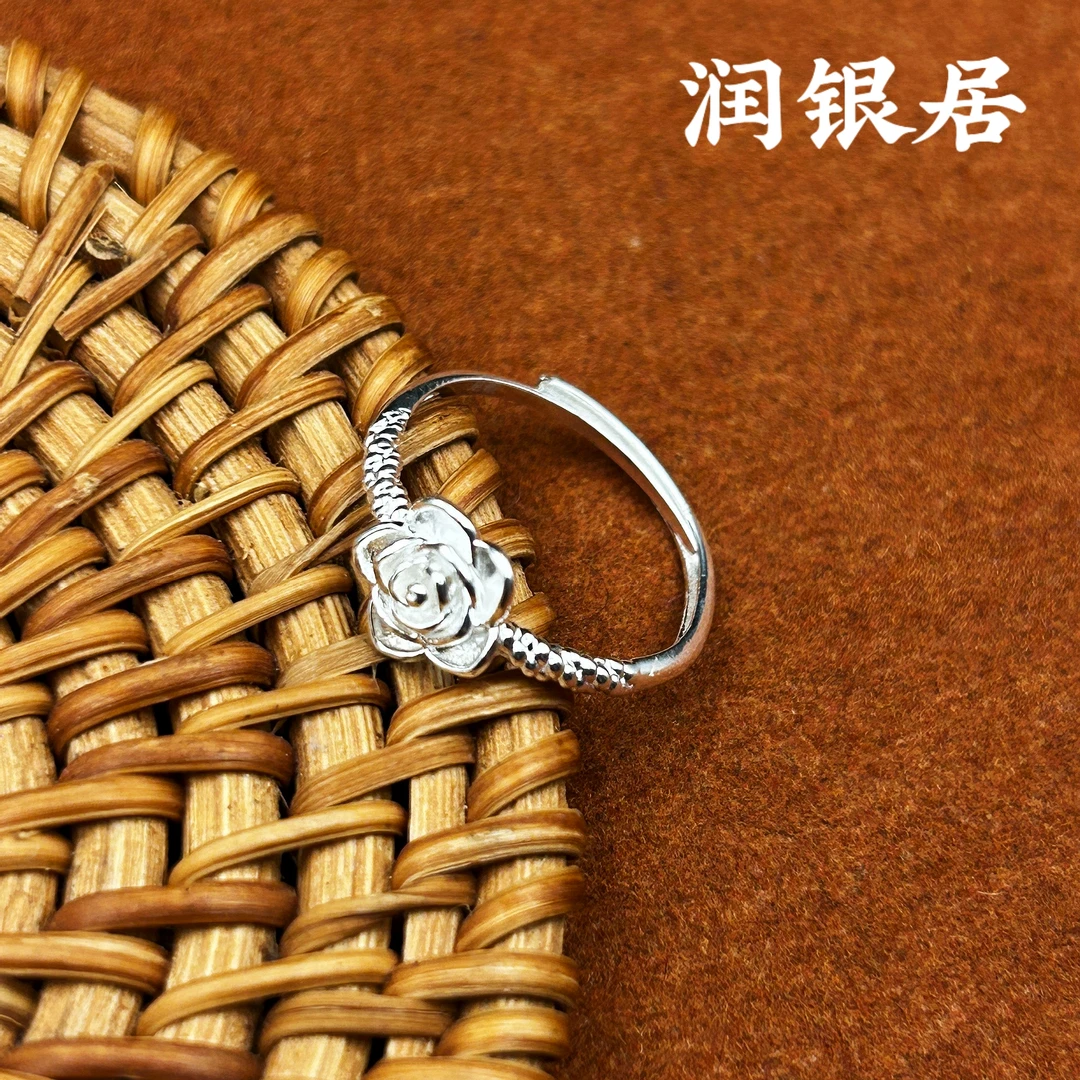 足银戒指 润银居足银戒指玫瑰藤曼银戒指