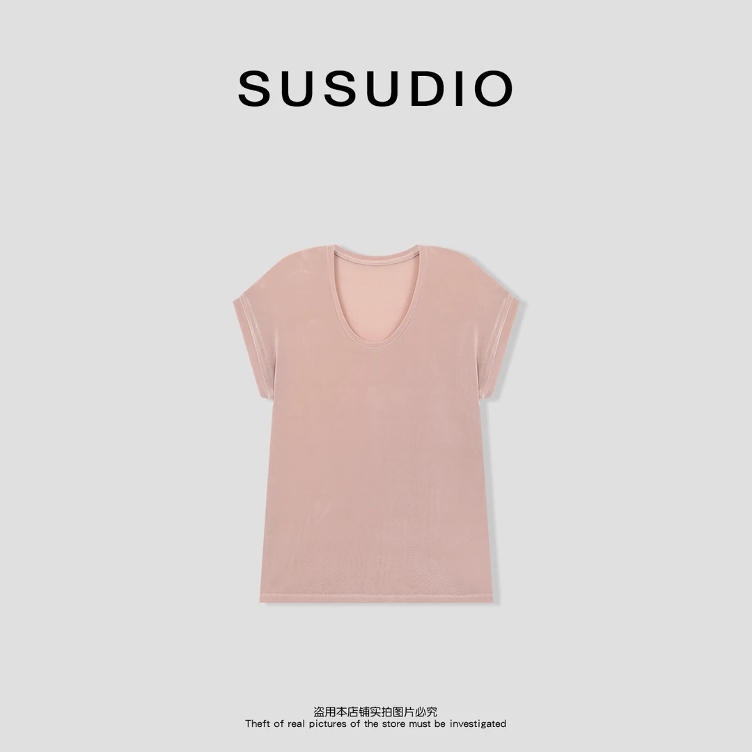SUSUDIO 醋酸 无袖绝美U领外穿纯色休闲显瘦T恤 10488