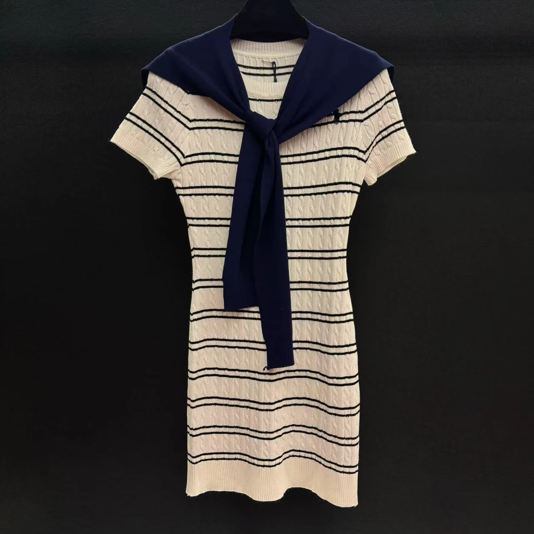 法式条纹上衣学院风显瘦潮流套装时尚套装女装百搭7-QZ-03