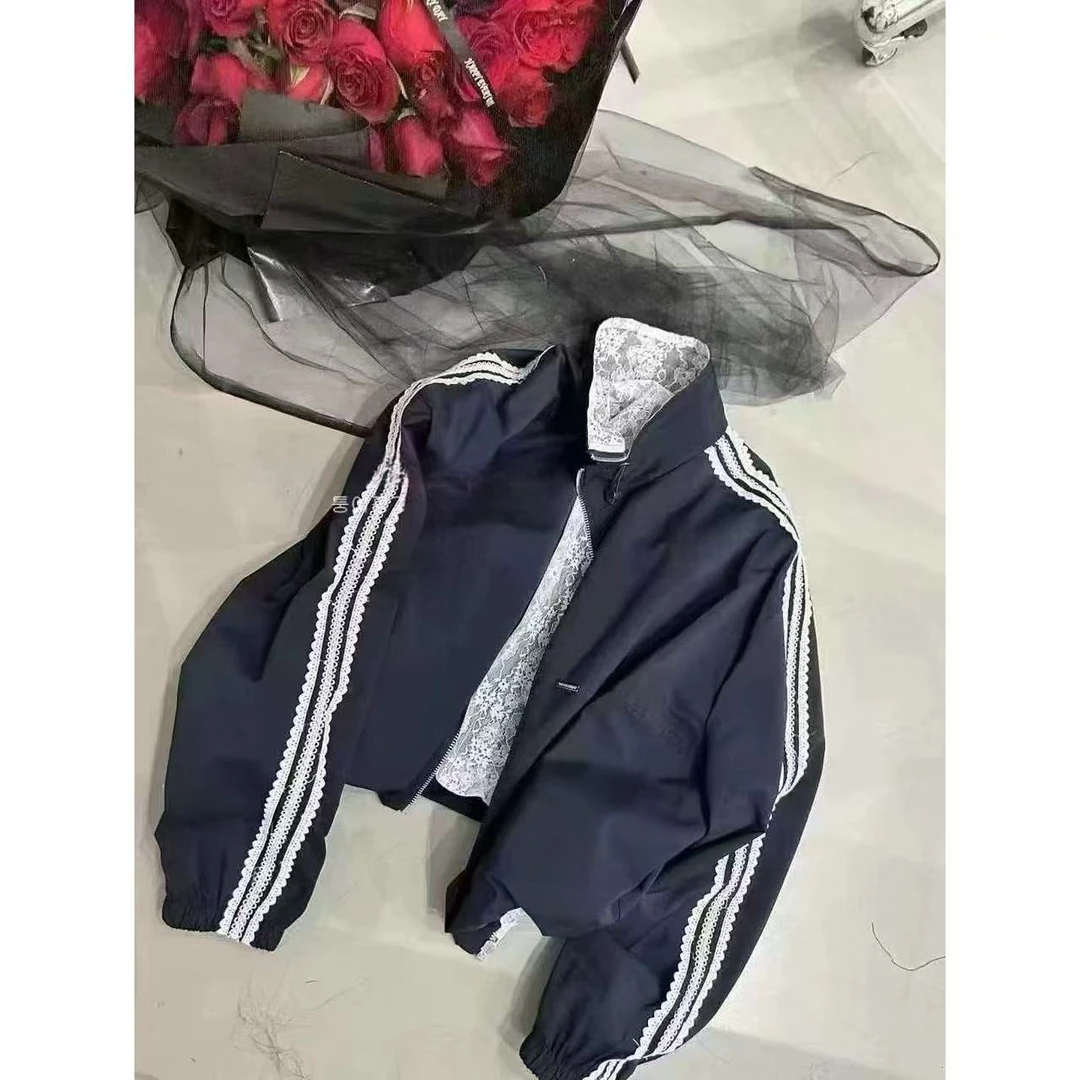 Q0766蕾丝花边袖立领夹克外套