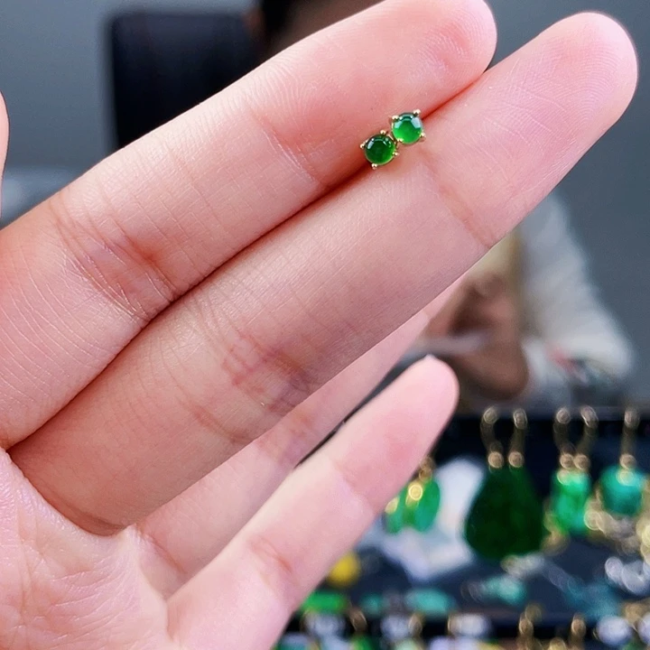 翡翠耳饰银S925镶嵌饰品