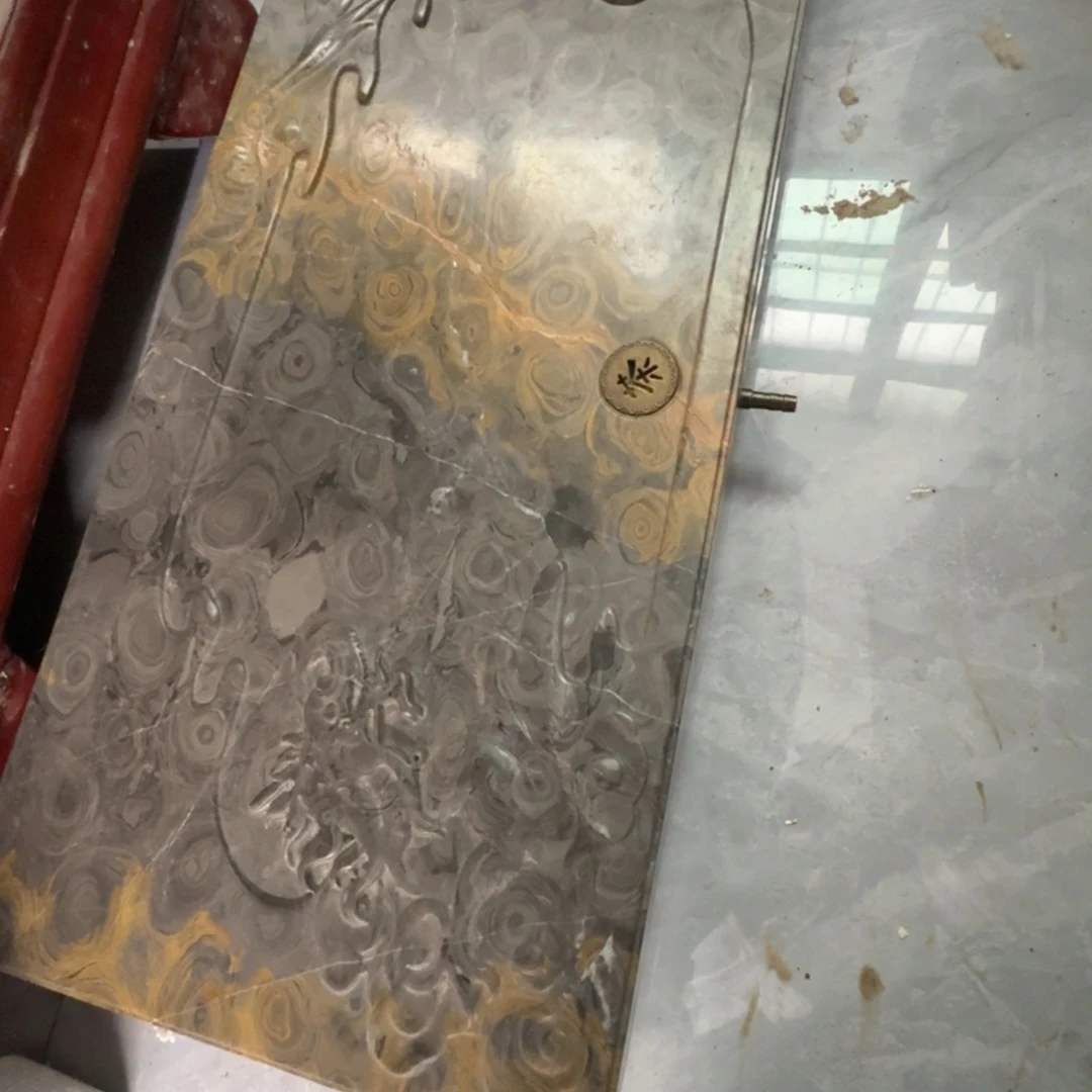 石材金钱石茶盘 中间有大石筋 不售后