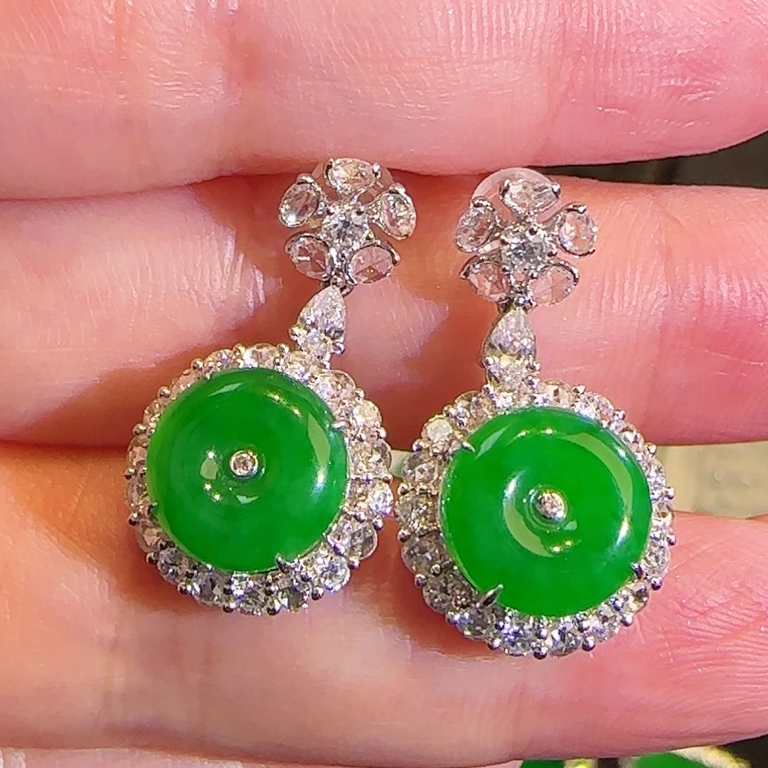 翡翠18K金镶嵌耳饰